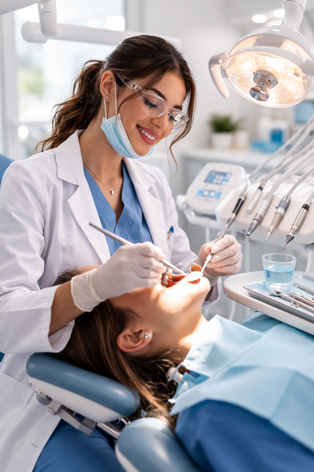 Dentista atendiendo paciente en clínica moderna